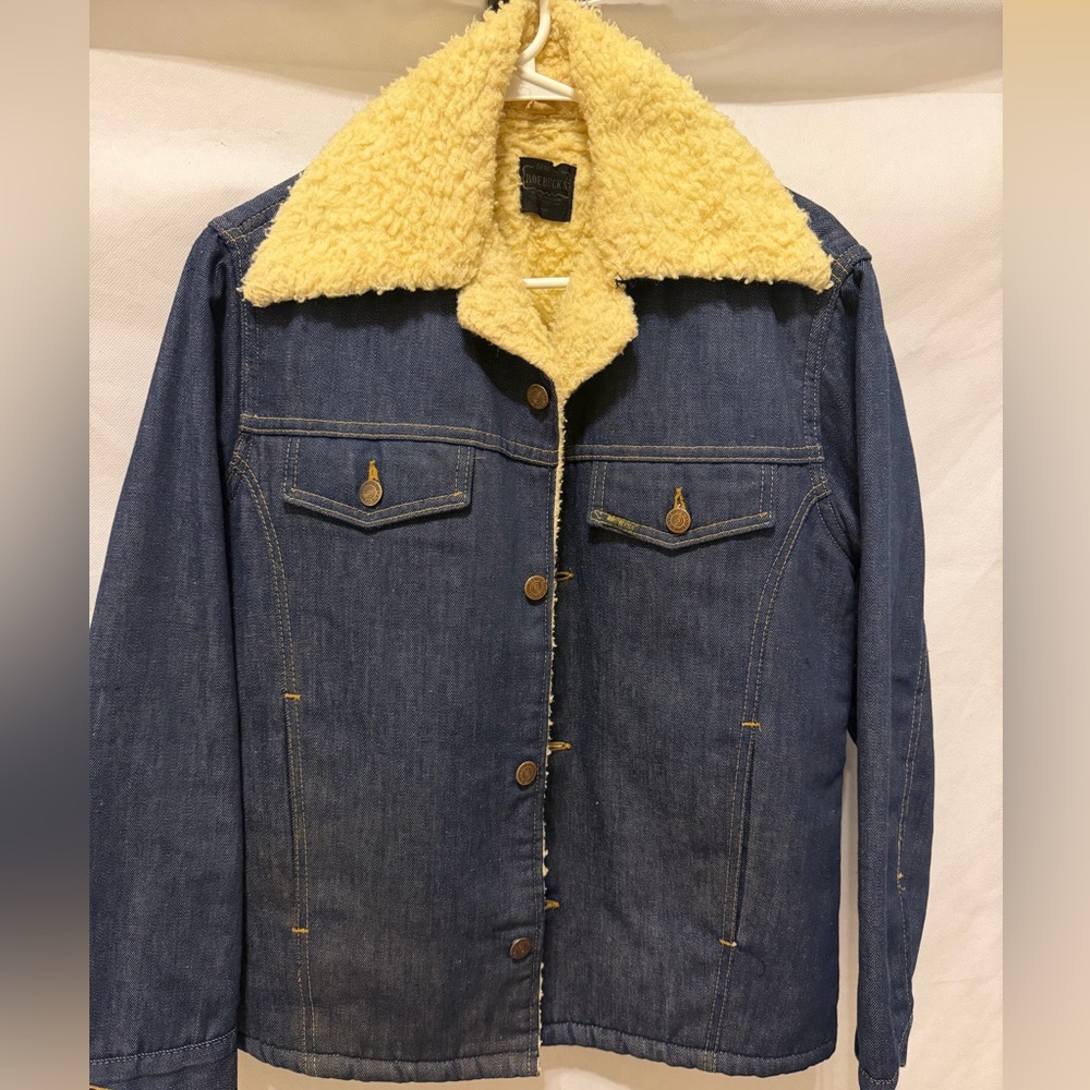 Vintage Sears Roebucks Denim Sherpa-Lined Jacket 38R Warm USA Chore Barn